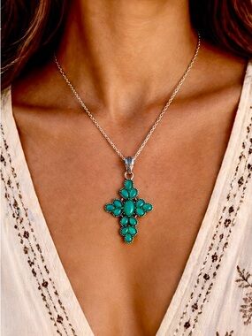 Natural Green Onyx Sterling Silver 3” Cross Pendant